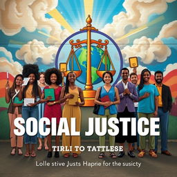 A thought-provoking visual representation of social justice, showcasing a harmonious blend of diverse individuals standing united