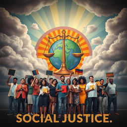 A thought-provoking visual representation of social justice, showcasing a harmonious blend of diverse individuals standing united