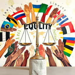 A powerful representation of social justice symbolism without any people, featuring essential symbols that convey the message of equality and activism