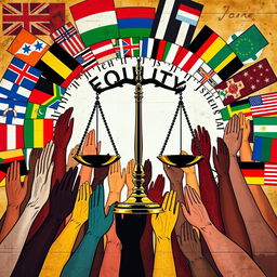 A powerful representation of social justice symbolism without any people, featuring essential symbols that convey the message of equality and activism
