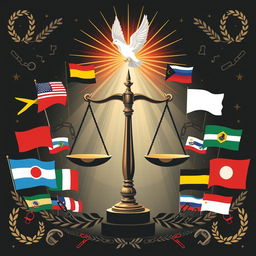 An evocative representation of social justice symbolism without any people, focusing on powerful symbols that convey the essence of equality and activism