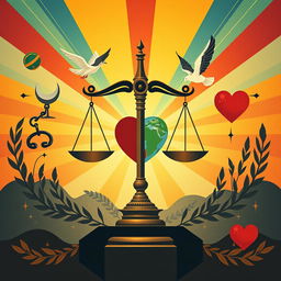 A captivating depiction of social justice symbolism without any people, focusing on abstract representations that convey themes of equality and activism