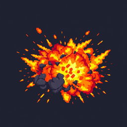 A vibrant explosion depicted in pixel art style, rich with color and detail
