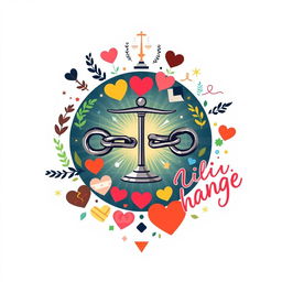 An imaginative representation of social justice symbolism devoid of any people and the justice scale, focusing on meaningful icons that signify equality and activism