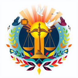 An abstract representation of social justice symbolism, completely devoid of any people and the justice scale