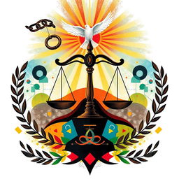 An abstract representation of social justice symbolism, completely devoid of any people and the justice scale