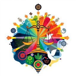 An abstract representation of social justice symbolism, entirely free of people and the justice scale