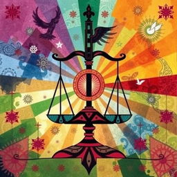 An abstract representation of social justice symbolism, entirely free of people and the justice scale