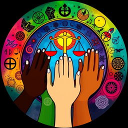 A creative abstract portrayal of equality symbolism, clearly avoiding any references to the justice scale