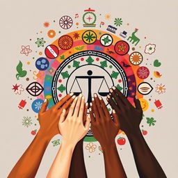 A creative abstract portrayal of equality symbolism, clearly avoiding any references to the justice scale