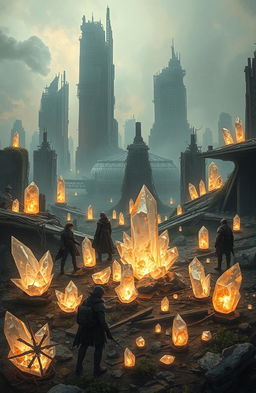 A vivid scene from a science fiction book titled 'Crystal Soul', set in a post-apocalyptic world