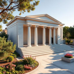 A small theater designed with modern architecture that incorporates moderate inspiration from Greek architectural elements