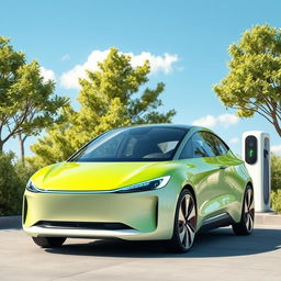 A modern electric car design, showcasing sleek aerodynamic lines and a futuristic aesthetic