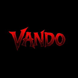 The word 'VANDO' stylized in a blood red shading, set against a stark black background