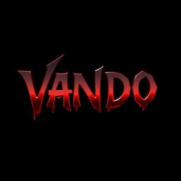 The name 'VANDO' depicted in a striking Venom font, featuring bold letters in blood red shading that gives a dynamic, almost 3D effect