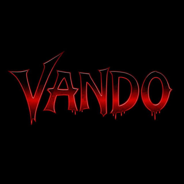 The name 'VANDO' depicted in a striking Venom font, featuring bold letters in blood red shading that gives a dynamic, almost 3D effect