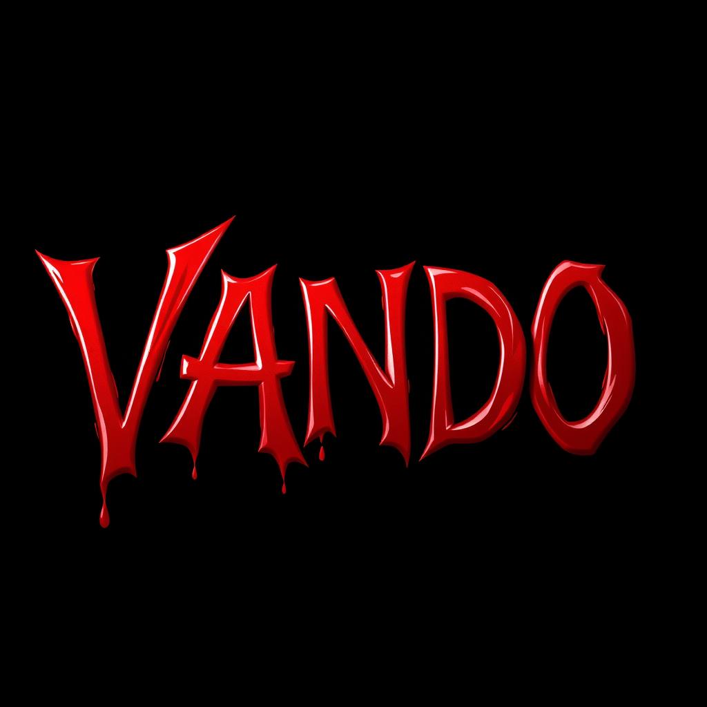The name 'VANDO' depicted in a striking Venom font, featuring bold letters in blood red shading that gives a dynamic, almost 3D effect