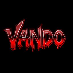 The name 'VANDO' depicted in a striking Venom font, featuring bold letters in blood red shading that gives a dynamic, almost 3D effect