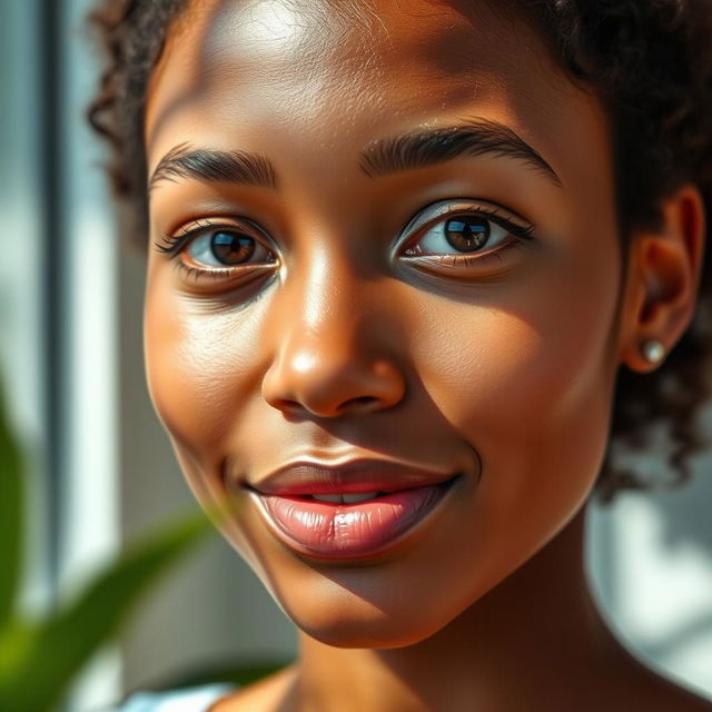A rejuvenated and clarified portrait of an individual, showcasing youthful features and vibrant skin tones