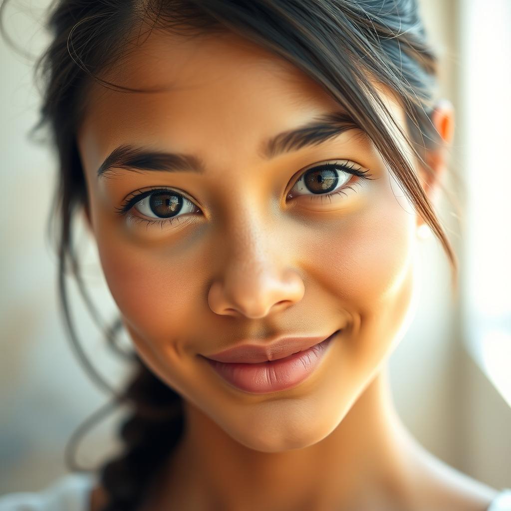A rejuvenated and clarified portrait of an individual, showcasing youthful features and vibrant skin tones