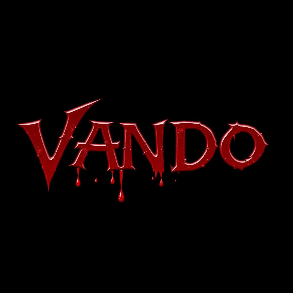 The name 'VANDO' designed in a very heavy shade of blood red, featuring a dripping effect with the color of dried blood clots