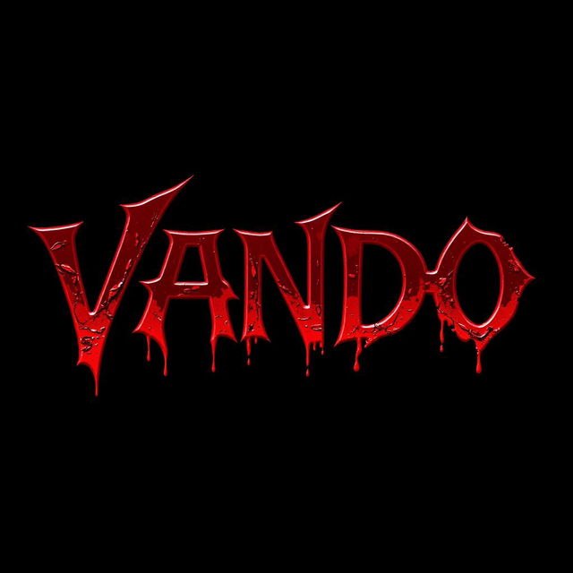 The name 'VANDO' designed in a very heavy shade of blood red, featuring a dripping effect with the color of dried blood clots