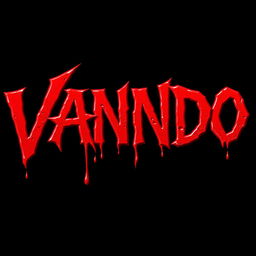 The name 'VANDO' prominently displayed in a very heavy shade of blood red, with blood clot color oozing and dripping down from each letter