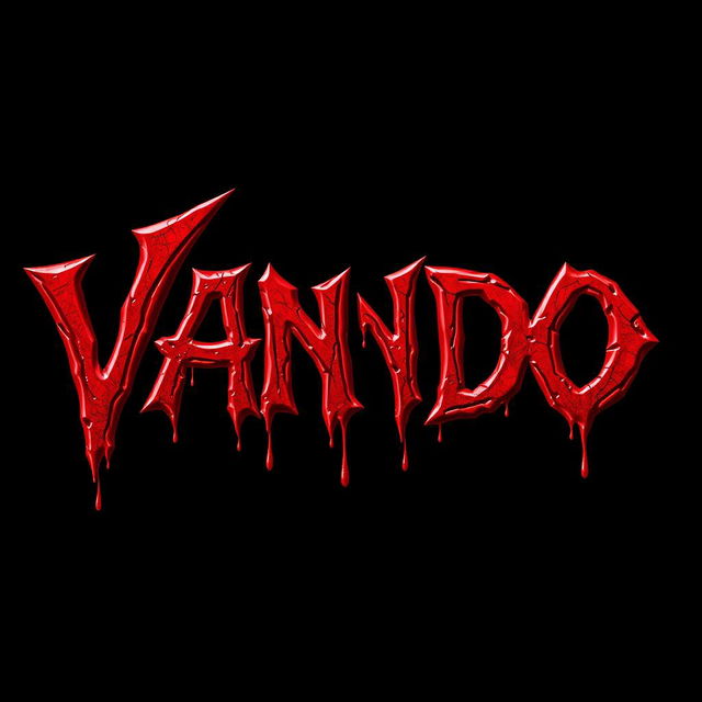 The name 'VANDO' prominently displayed in a very heavy shade of blood red, with blood clot color oozing and dripping down from each letter