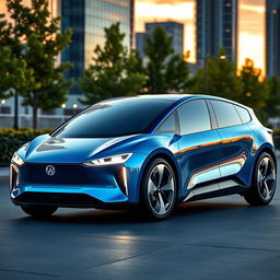 A modern electric car design featuring four doors, with a sleek aerodynamic shape