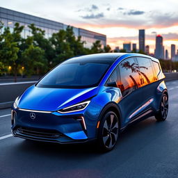A modern electric car design featuring four doors, with a sleek aerodynamic shape