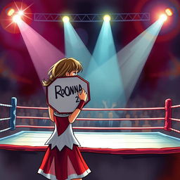 A captivating book cover illustration depicting a ring girl standing at the edge of a boxing ring, holding an octagonal sign that reads 'Round 2'