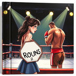 A striking book cover illustration showcasing a ring girl at the edge of a boxing ring, holding an octagonal sign that reads 'Round 2'