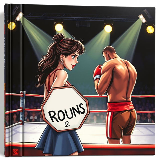 A striking book cover illustration showcasing a ring girl at the edge of a boxing ring, holding an octagonal sign that reads 'Round 2'
