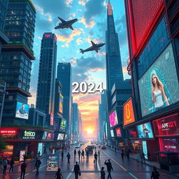 A futuristic cityscape in 2024, showcasing advanced architecture and vibrant colors