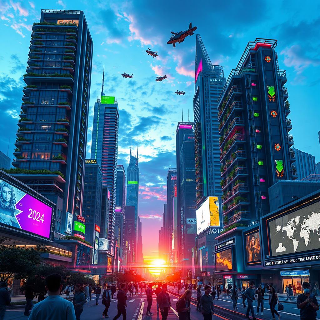 A futuristic cityscape in 2024, showcasing advanced architecture and vibrant colors