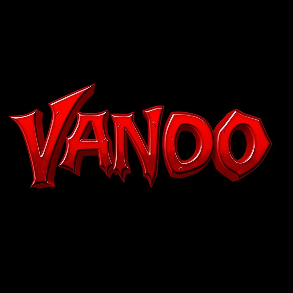 The name 'VANDO 3D' designed in a striking Venom font, showcasing intense blood red shading that gives it a three-dimensional effect