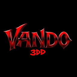 The name 'VANDO 3D' designed in a striking Venom font, showcasing intense blood red shading that gives it a three-dimensional effect