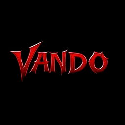 The name 'VANDO 3D' designed in a striking Venom font, showcasing intense blood red shading that gives it a three-dimensional effect