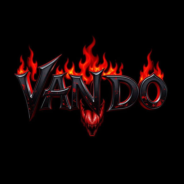Create the name 'VANDO 3D' in a striking design featuring blood red shading that gives a sense of depth and intensity