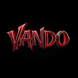A striking 3D text design featuring the name 'VANDO' with a blood red shading effect, set against a dark, bloody fire black background