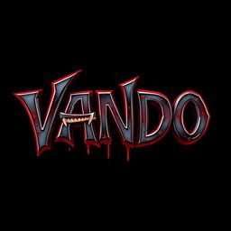 A striking 3D text design featuring the name 'VANDO' with a blood red shading effect, set against a dark, bloody fire black background