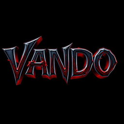 A striking 3D text design featuring the name 'VANDO' with a blood red shading effect, set against a dark, bloody fire black background
