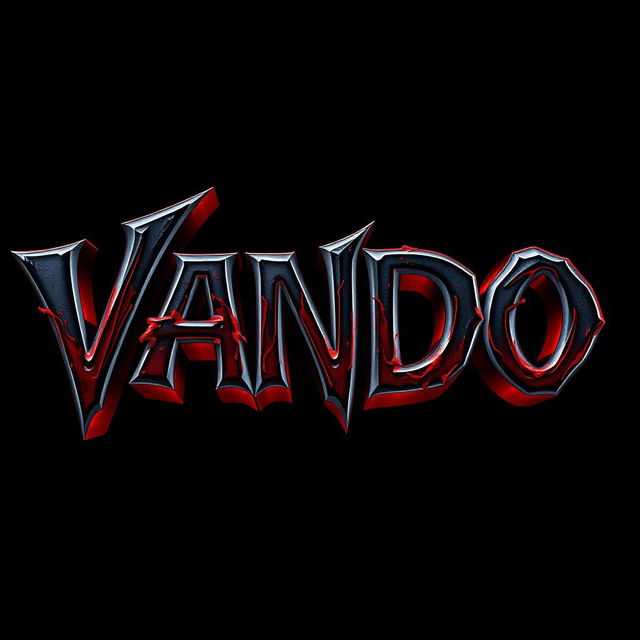 A striking 3D text design featuring the name 'VANDO' with a blood red shading effect, set against a dark, bloody fire black background