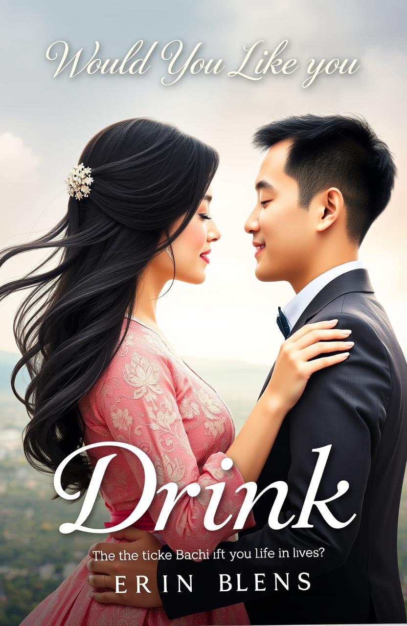A romantic book cover depicting a love story centered around an arranged marriage, featuring a beautiful couple in love