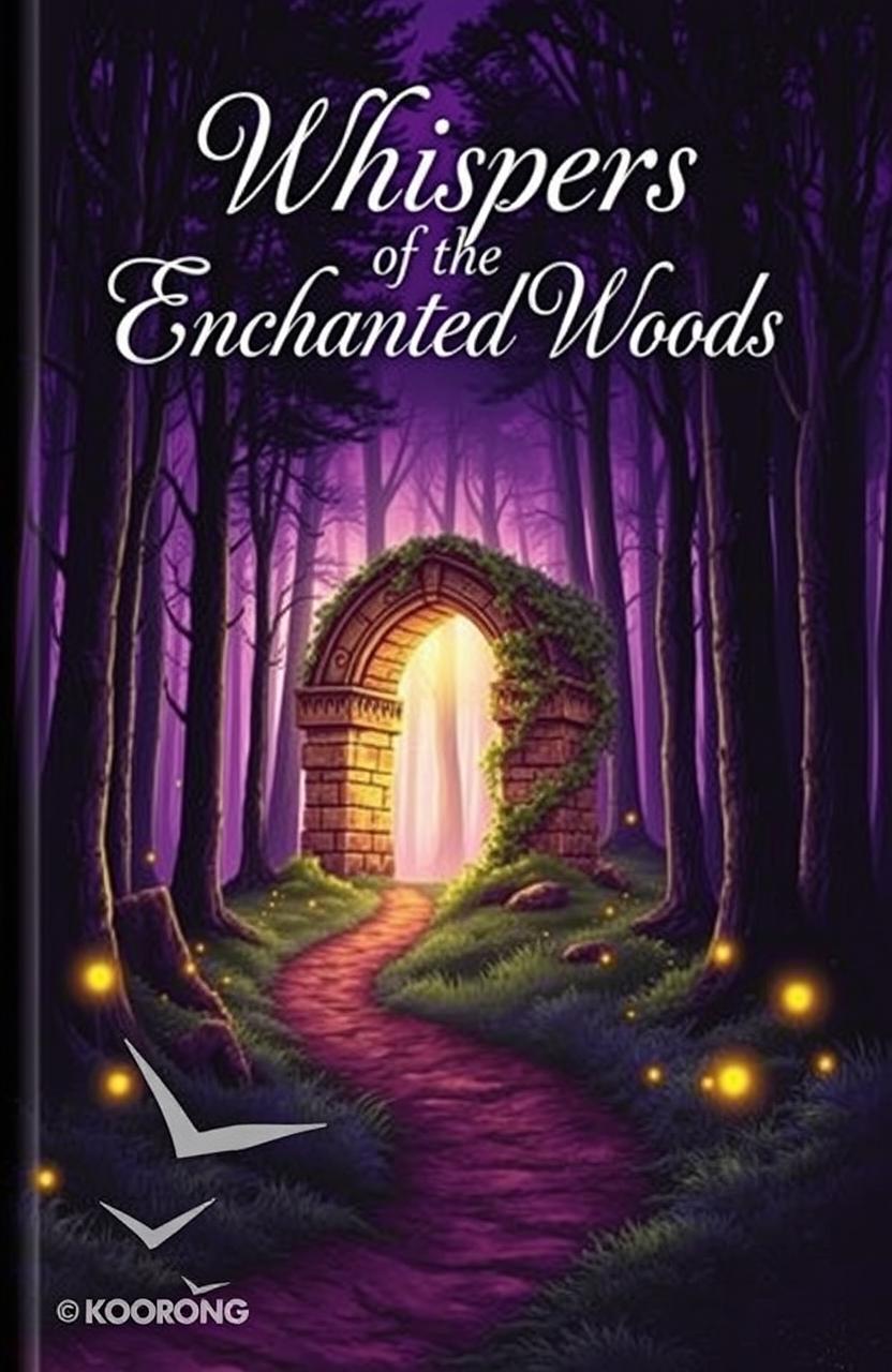 A captivating paperback book cover featuring a mysterious forest at twilight, with tall, shadowy trees and glowing fireflies