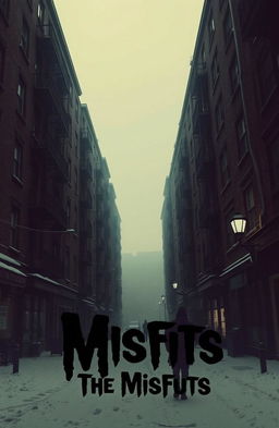 A gloomy urban scene featuring old dark apartment buildings and small, dull corner shops