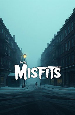 A realistic scene depicting a gloomy urban landscape, featuring old dark apartment buildings and small dull corner shops