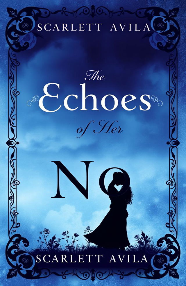 A book cover for a romance novel titled "The Echoes of Her No" by Scarlett Avila