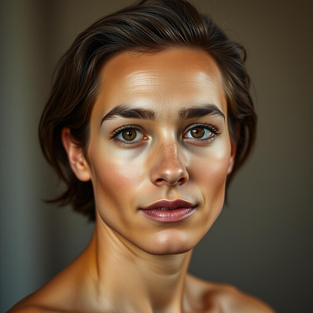 A hyper-realistic portrait featuring a person's face seamlessly blended onto another body, ensuring a natural and flawless integration of skin tones and textures
