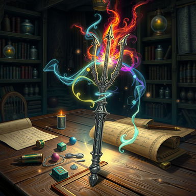 An enchanting and detailed illustration featuring a magical tuning fork designed for a Dungeons & Dragons setting